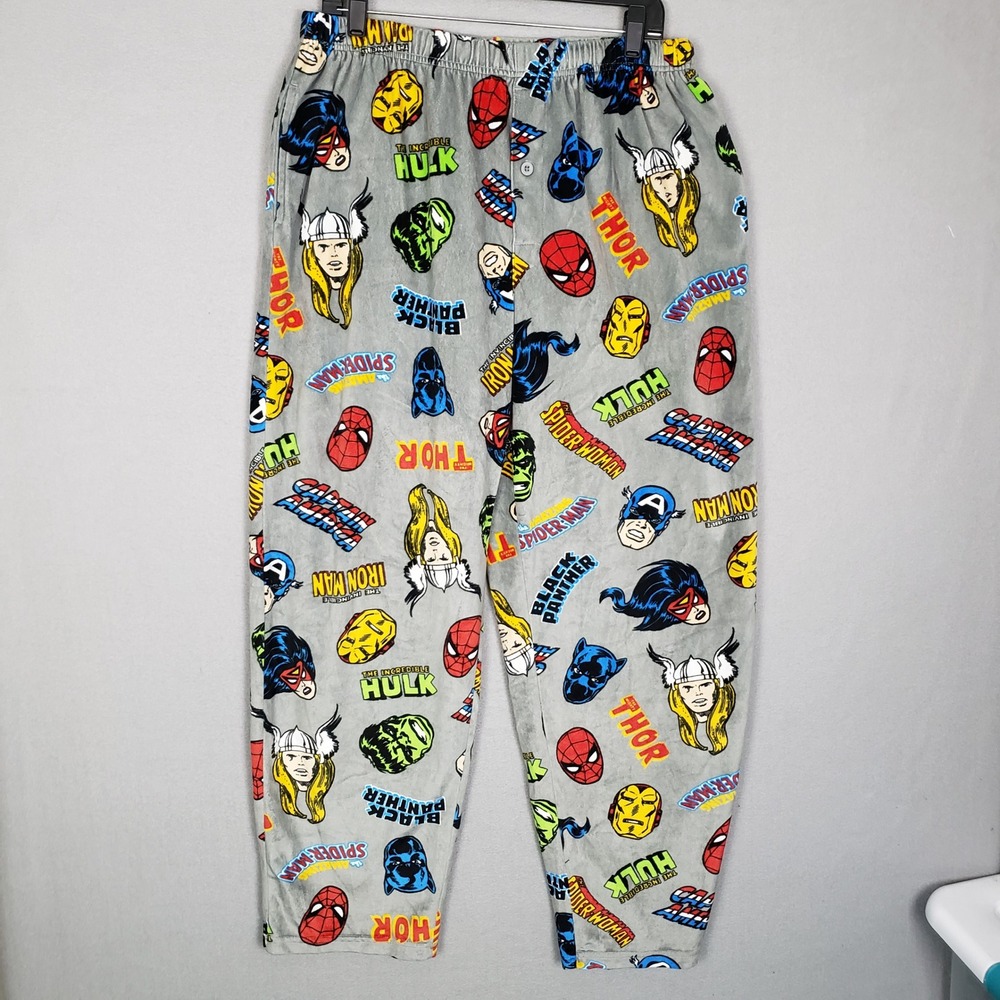 Marvel Pajama Pants All Over Superhero Comic Print Gray Loungewear PJ Size XL